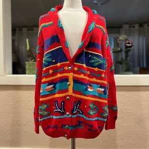 Vintage Berek Pima Cotton Handknit Aztec Southwest Western Cardigan Size L